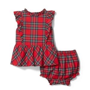 Janie and jack red Bradbury plaid 2 pc set 6-12m